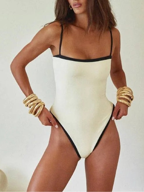 Minimalist Black-and-White Two-Tone Chanel-Style One-Piece Swimsuit – Sienna Noosa