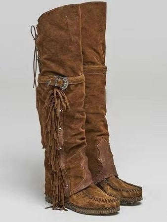 Women's over-the-knee tassel rivet flat high boots – Sienna Noosa