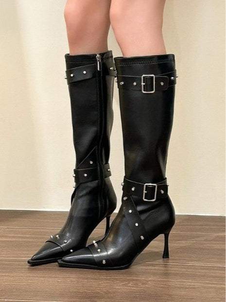 Women's pointed-toe studded high-heeled fashion boots – Sienna Noosa
