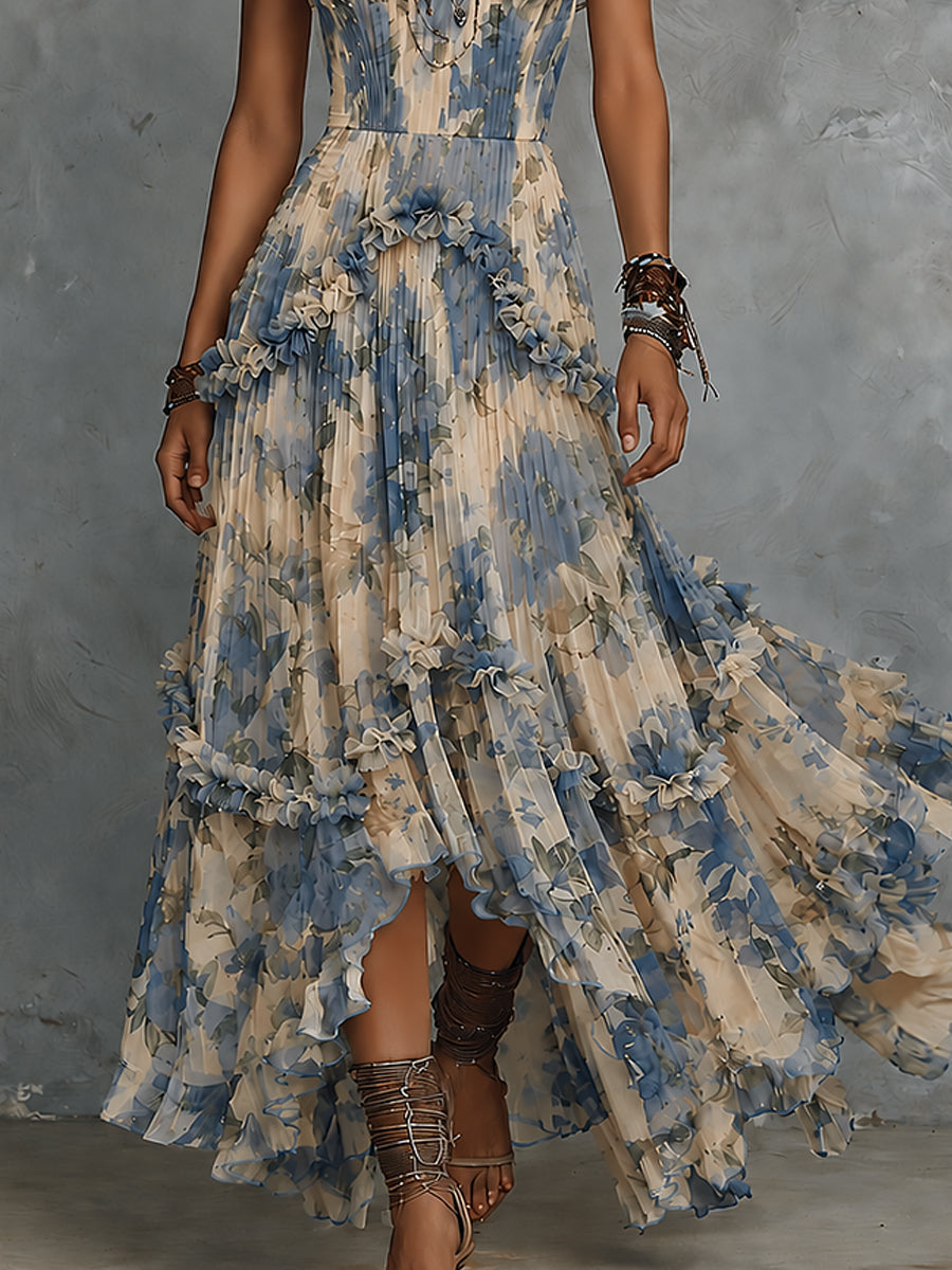 Elegante Elegant Strapless Printed Chiffon Maxi Dress with Ruffles – Sienna Noosa