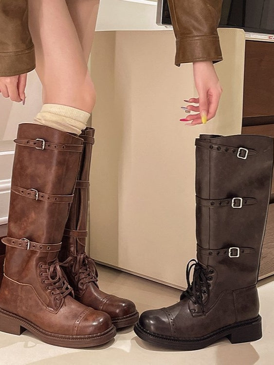 Retro distressed British square toe lace-up Martin boots – Sienna Noosa
