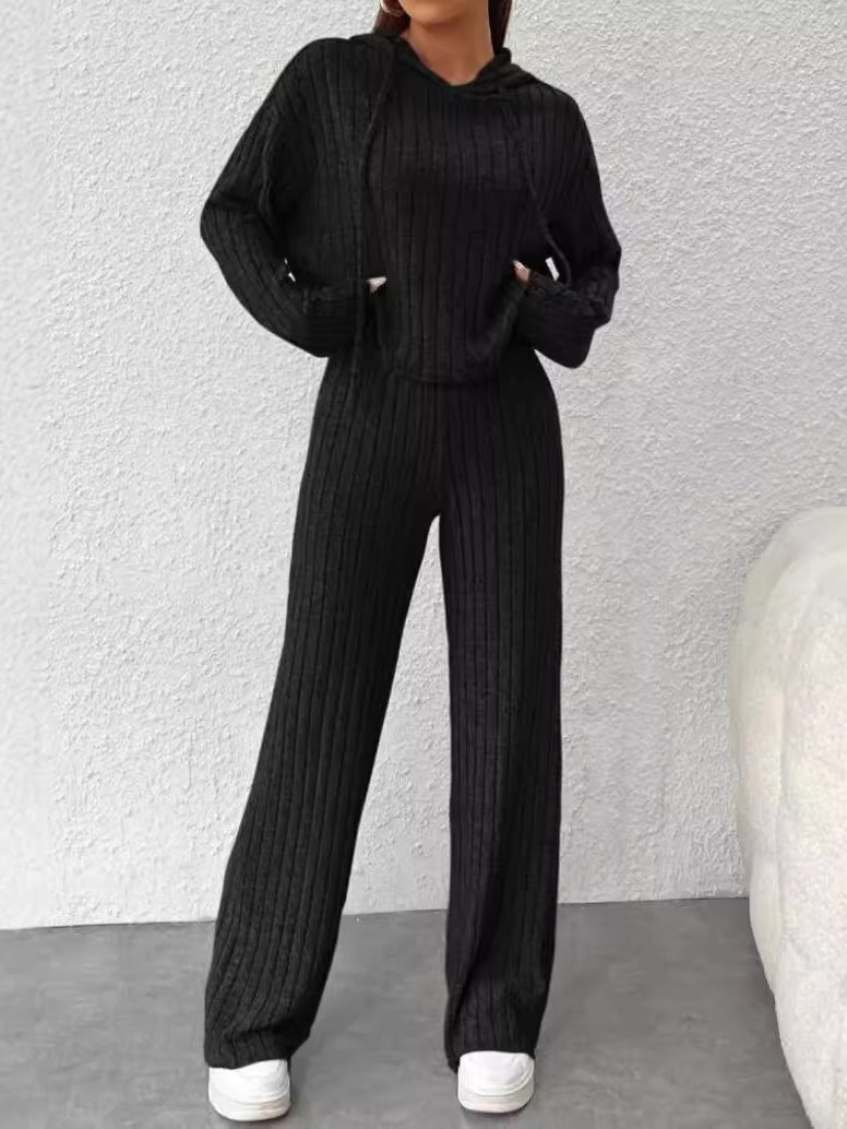 Loose hooded knitted striped long-sleeved set – Sienna Noosa