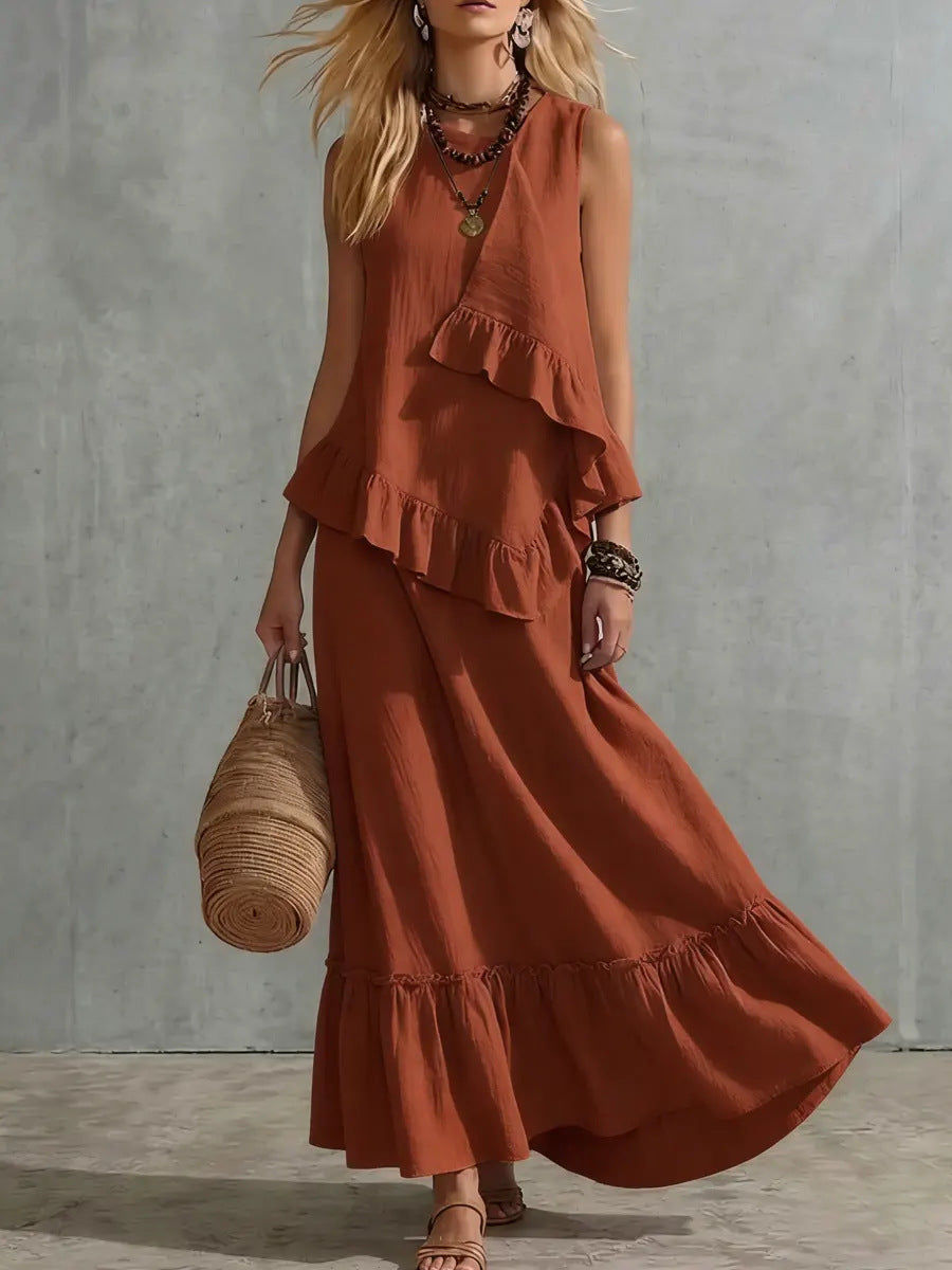 Womens Solid Colour Asymmetrical Sleeveless Maxi Dress – Sienna Noosa
