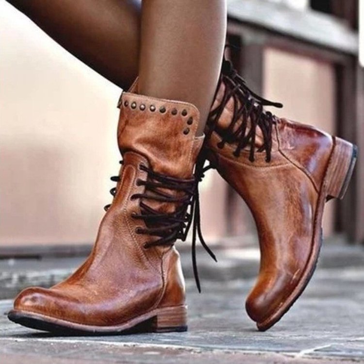 Retro British style rivet lace-up mid-calf boots – Sienna Noosa