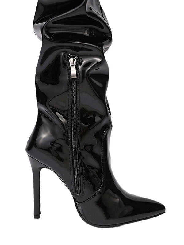 PU Leather Over-the-knee High-heeled Pleated Boots – Sienna Noosa