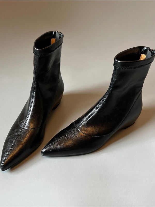 Pointed-toe soft leather stretch boots with back zipper wedge boots – Sienna Noosa