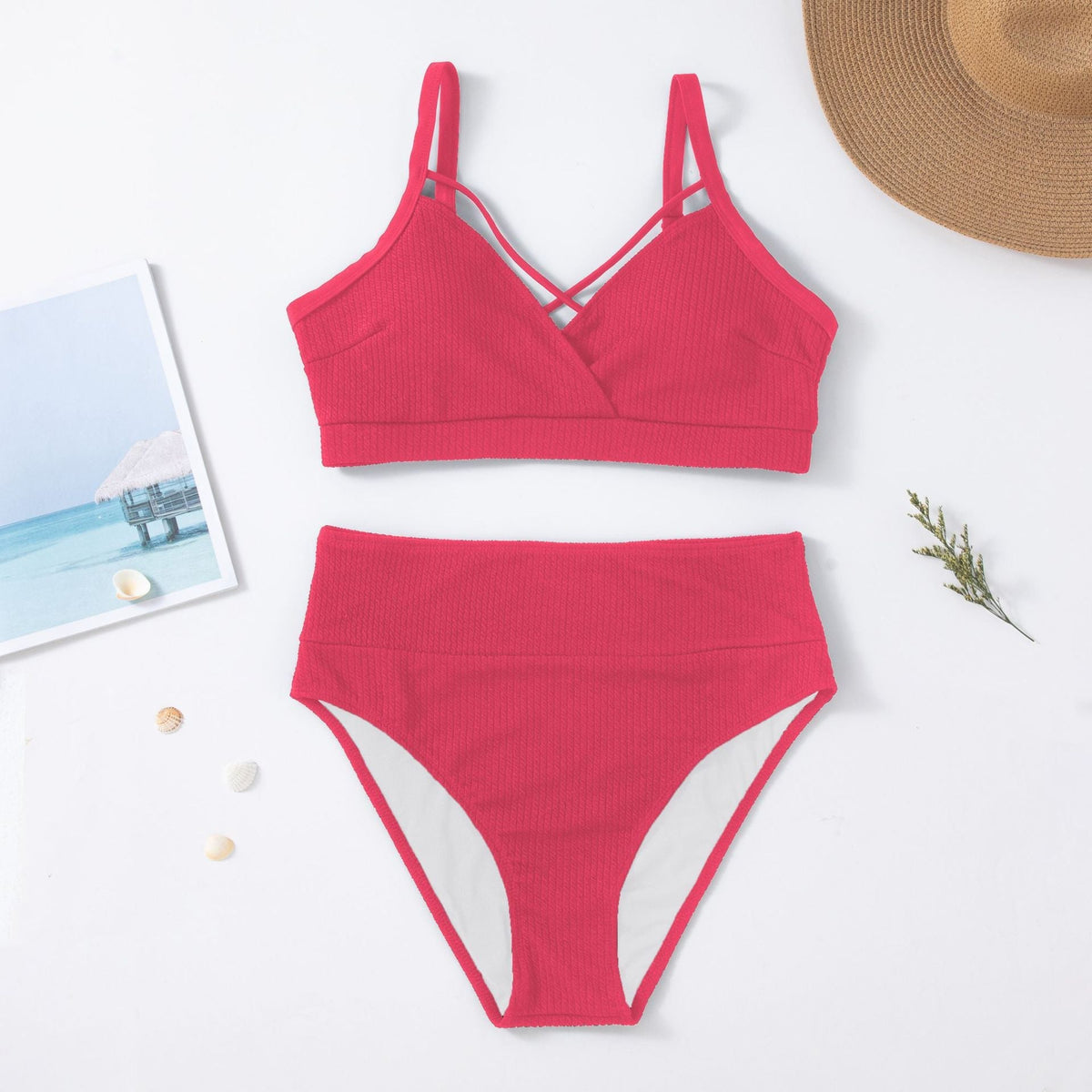 Sexy Plus-Size Solid-Color Spaghetti-Strap High-Waisted Bikini – Sienna Noosa