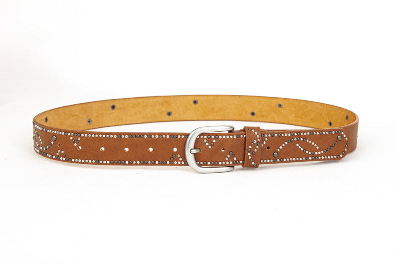 Distressed Dark Gold Cracked PU Leather Rivet Belt – Sienna Noosa