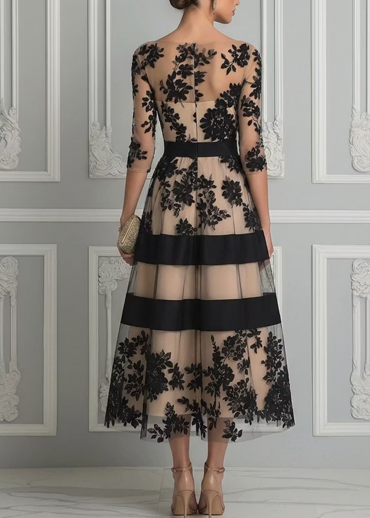 Black Lace Elegant A-line Line Midi Dress – Sienna Noosa