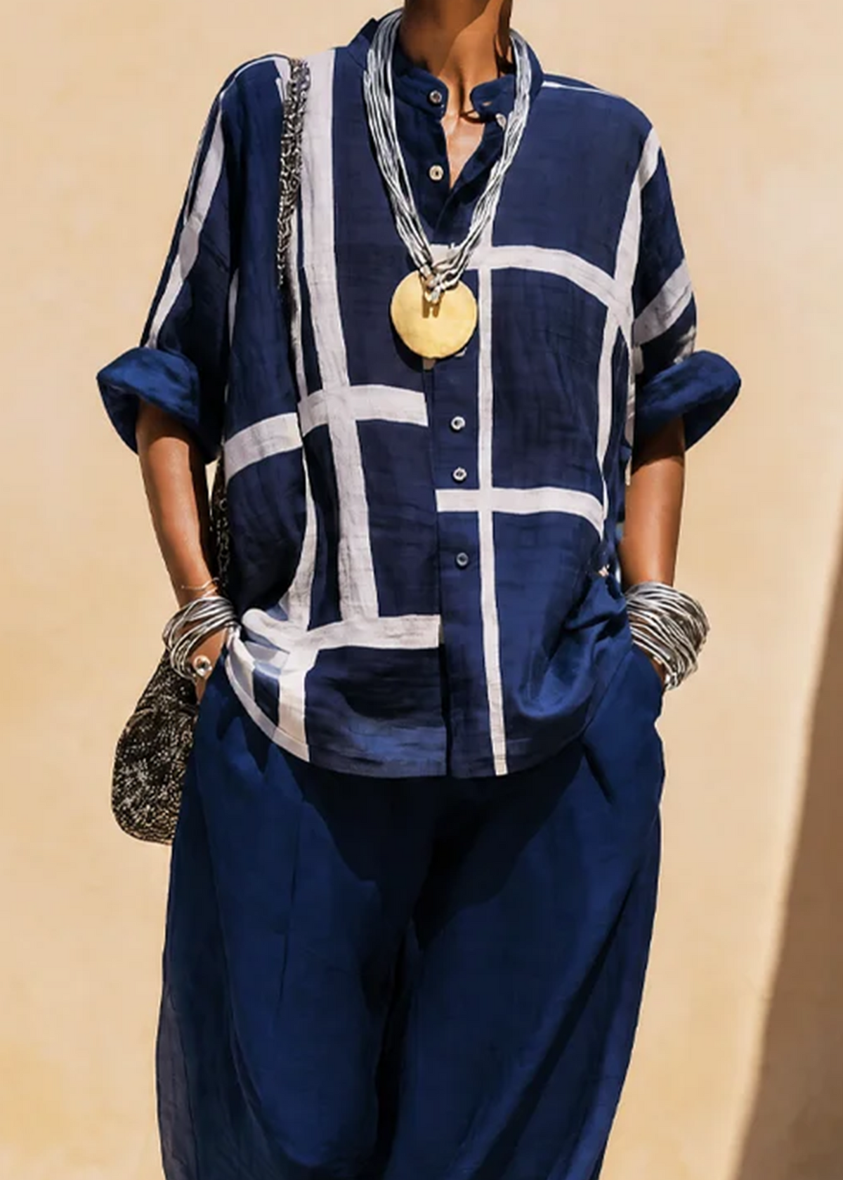 Navy Blue Loose Shirt Casual Pants Set – Sienna Noosa