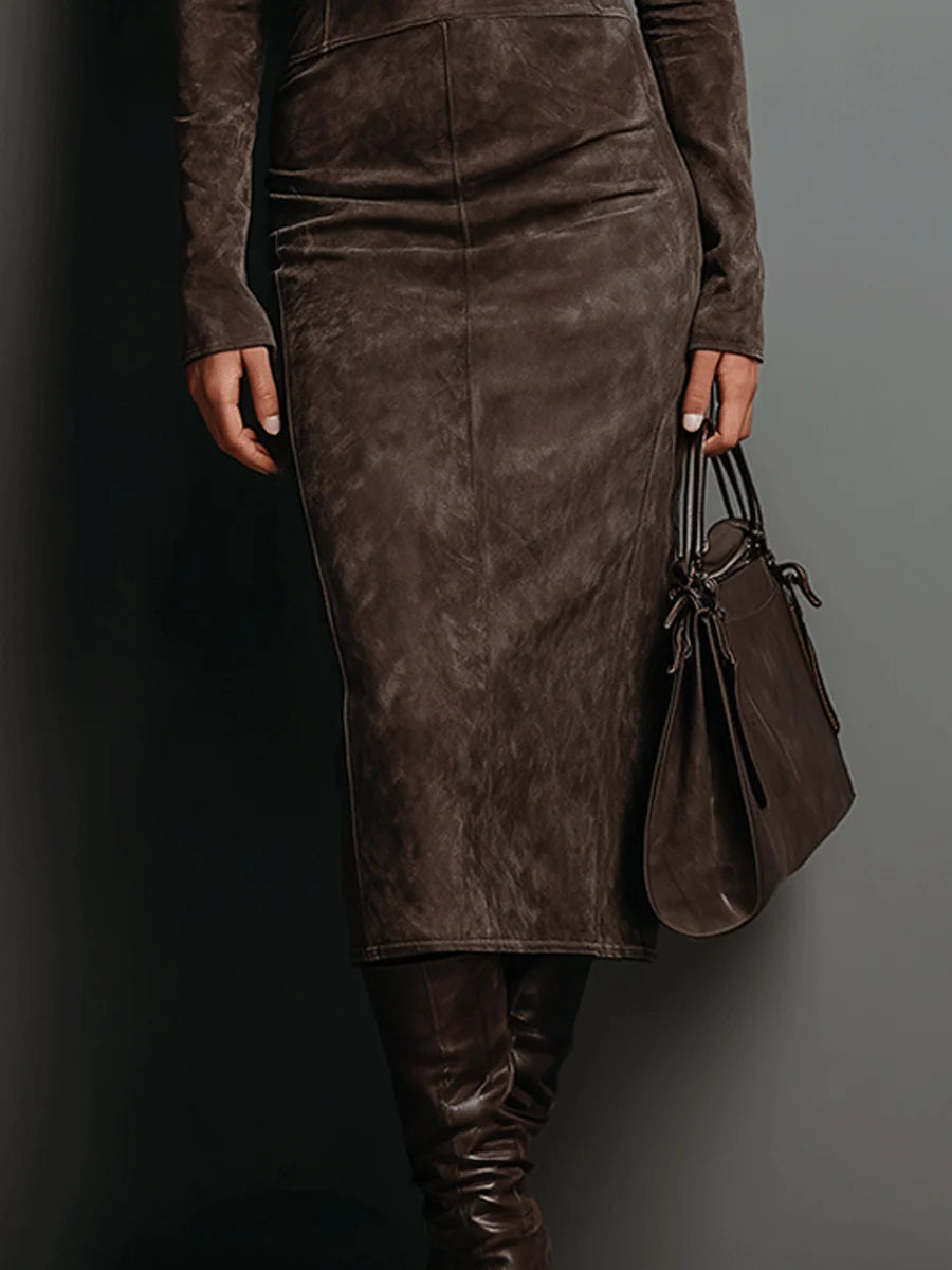 Laura High Neck Long Sleeve Suede Midi Dress – Sienna Noosa