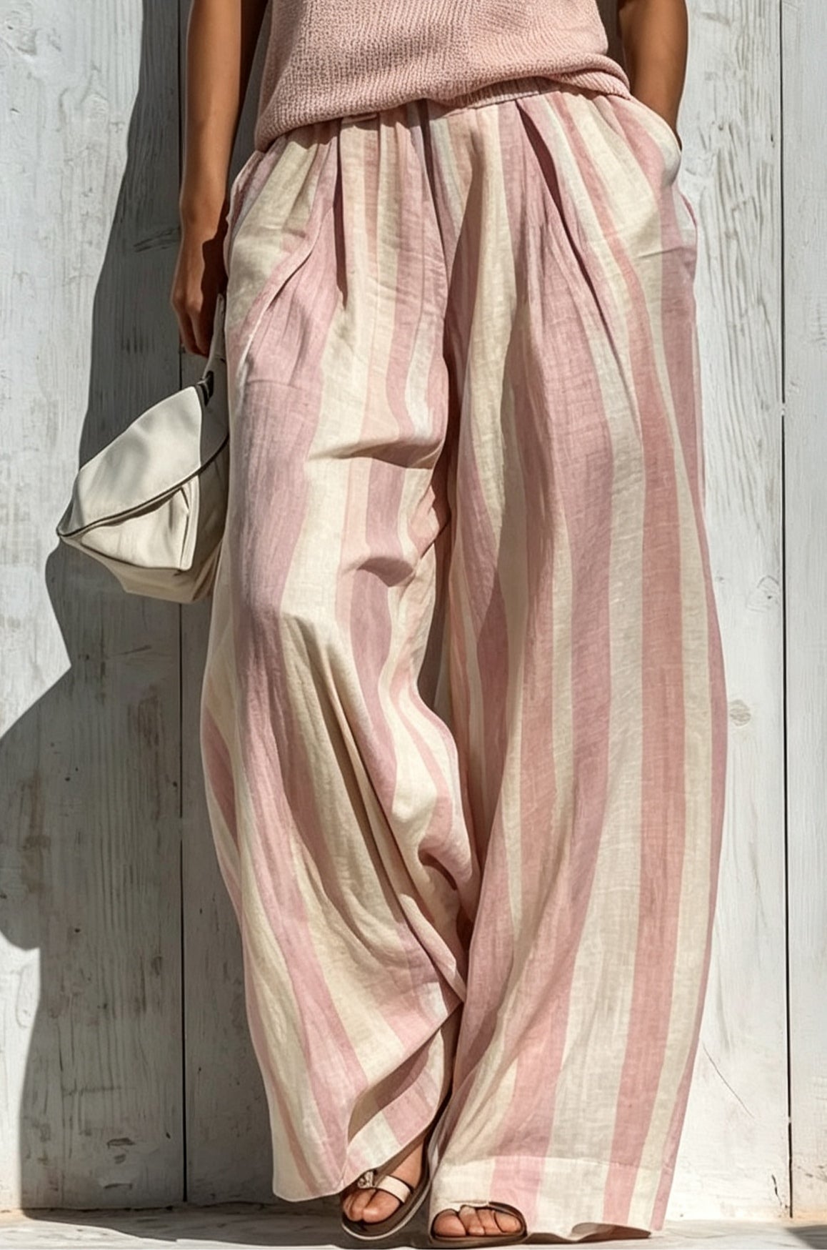 Pink Casual Sleeveless Top and Loose Striped Trousers Set – Sienna Noosa
