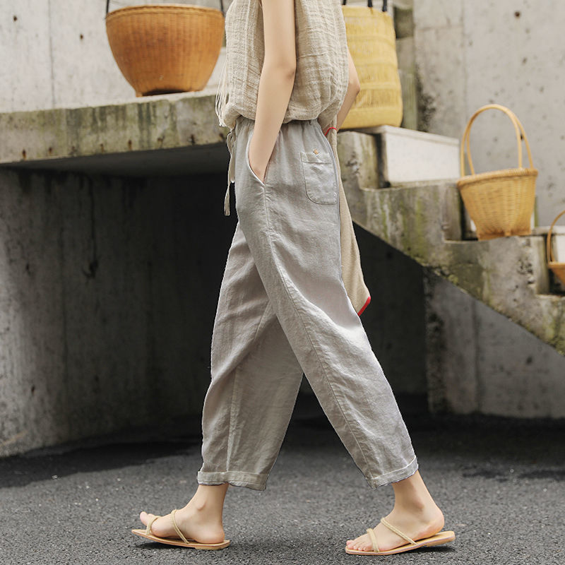 Solid Color Cotton Linen Lace Up Loose Casual Pants – Sienna Noosa