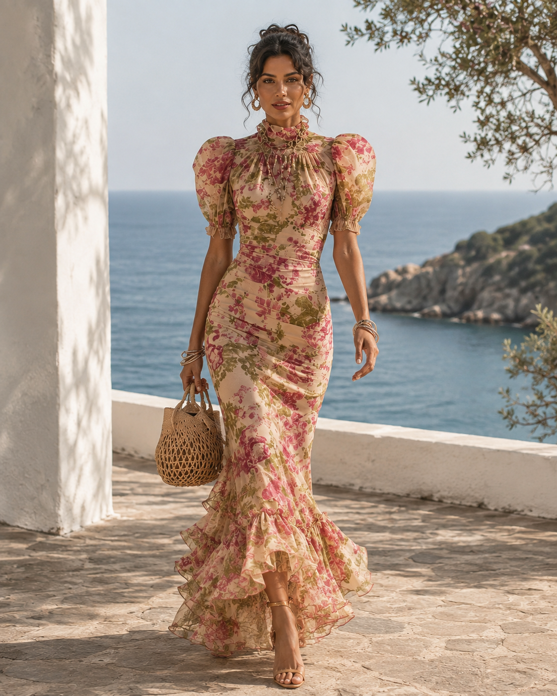 Eugenia Maxi Dress With Print Floral Vintage Pink And Sleeves Puff Accessories Not Included – Sienna Noosa