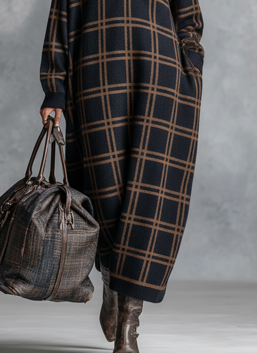 Womens Loose Plaid Zipper Neck Knitted Maxi Dress – Sienna Noosa