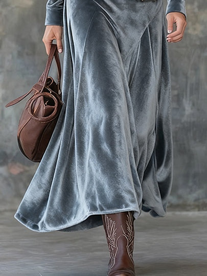 Penelope Gray Velvet Lapel Metal Button Down Maxi Dress with Belt – Sienna Noosa