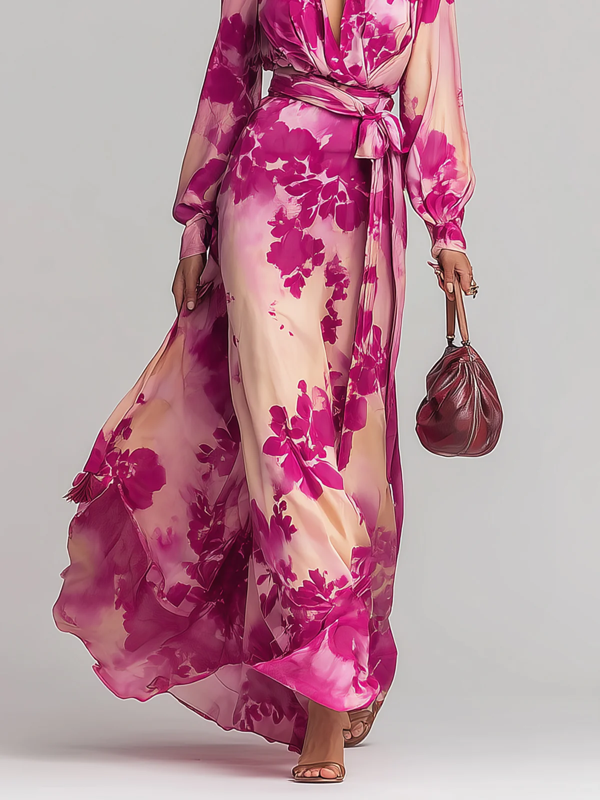 Rose Red Floral V Neck Belted Maxi Dress – Sienna Noosa