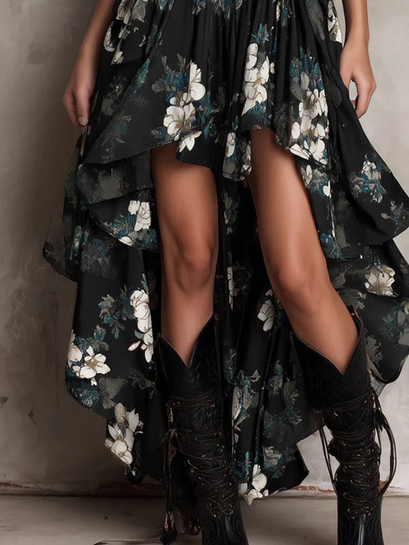 Sandra Midi Dress Pleated With Neckline In V And Print Bohemian Abstracto – Sienna Noosa