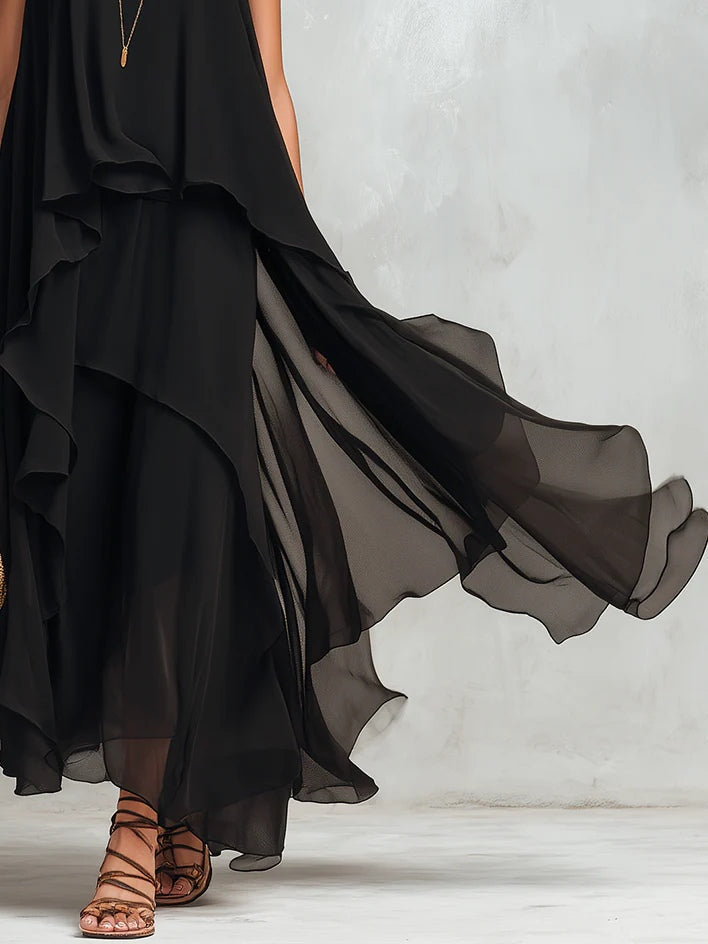 Black Chiffon Layered Round Neck Sleeveless Maxi Dress – Sienna Noosa