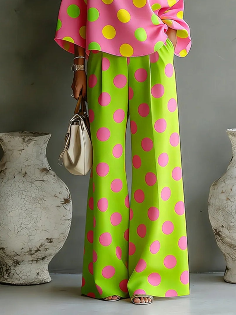 Colorful Polka Dot Off Shoulder Top and Wide Leg Pants Two-Piece Set – Sienna Noosa