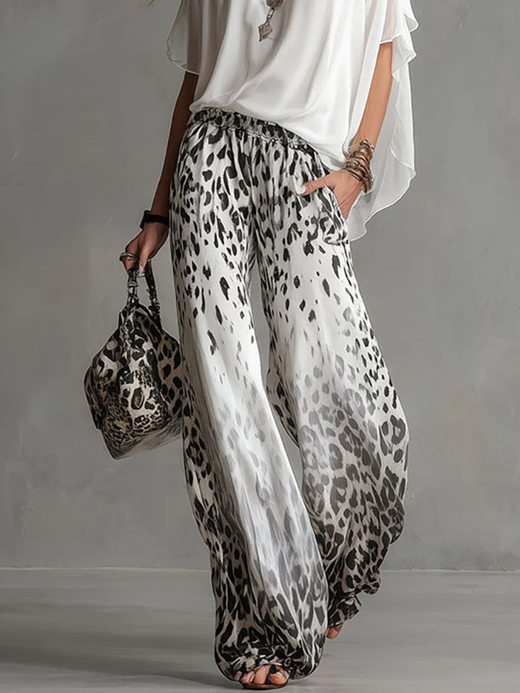 Flowy White T-shirt Shirt and Leopard Print Chiffon Pants Set – Sienna Noosa