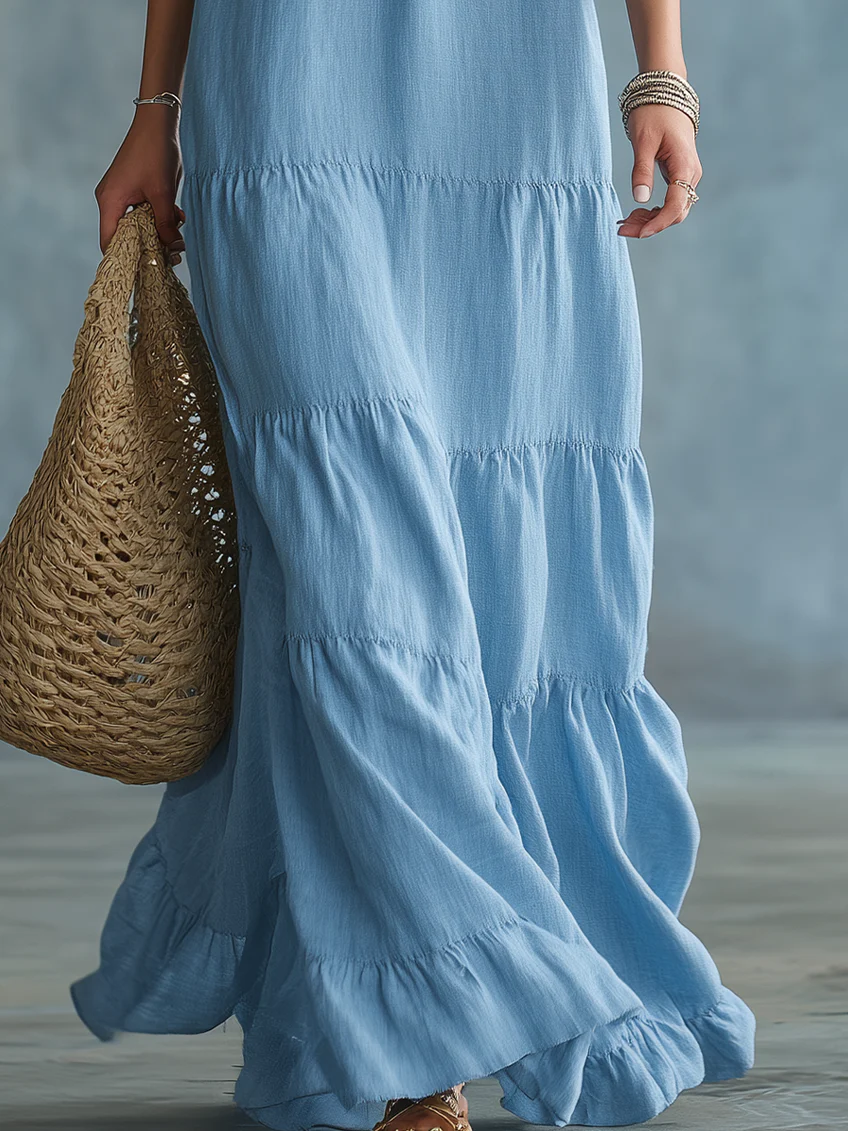 Soft Sky Blue Bohemian Ruffled Maxi Dress – Sienna Noosa