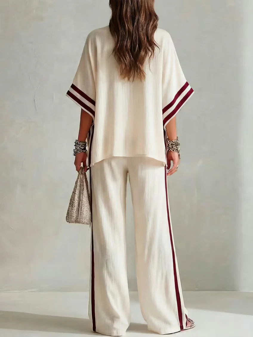 Bárbara Casual Striped Colour Block Wide Leg Pants Two-Piece Set – Sienna Noosa