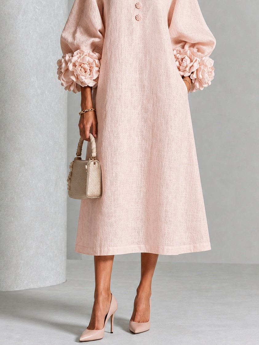 Pink Floral Button Down Midi Dress with Striking Floral Cuffs – Sienna Noosa