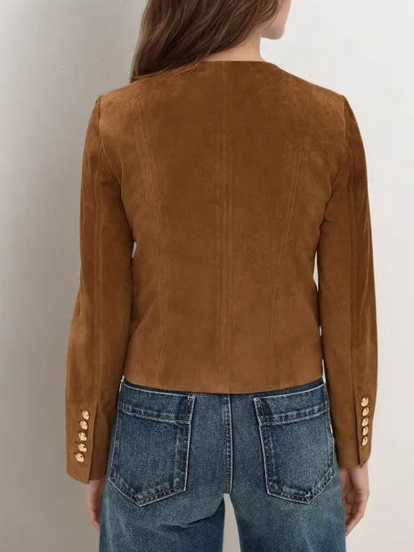 Brown Suede Single Breasted Cropped Jacket – Sienna Noosa