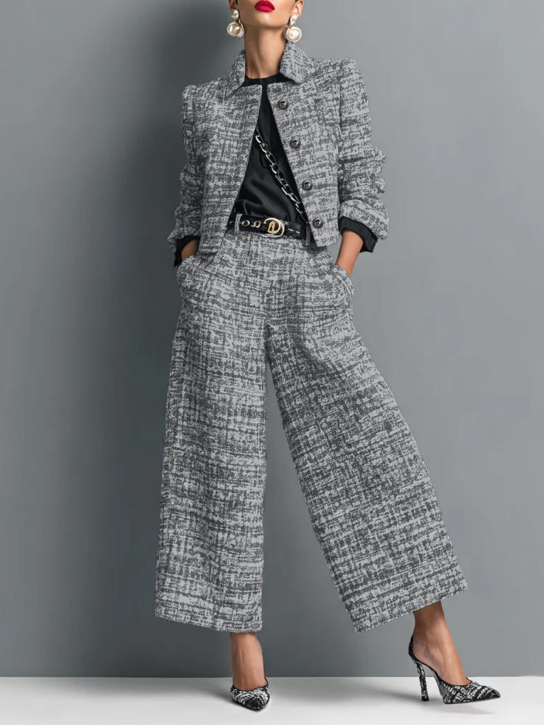 Leire Tweed Blend Single Breasted Cropped Jacket and Wide Leg Pants Set – Sienna Noosa