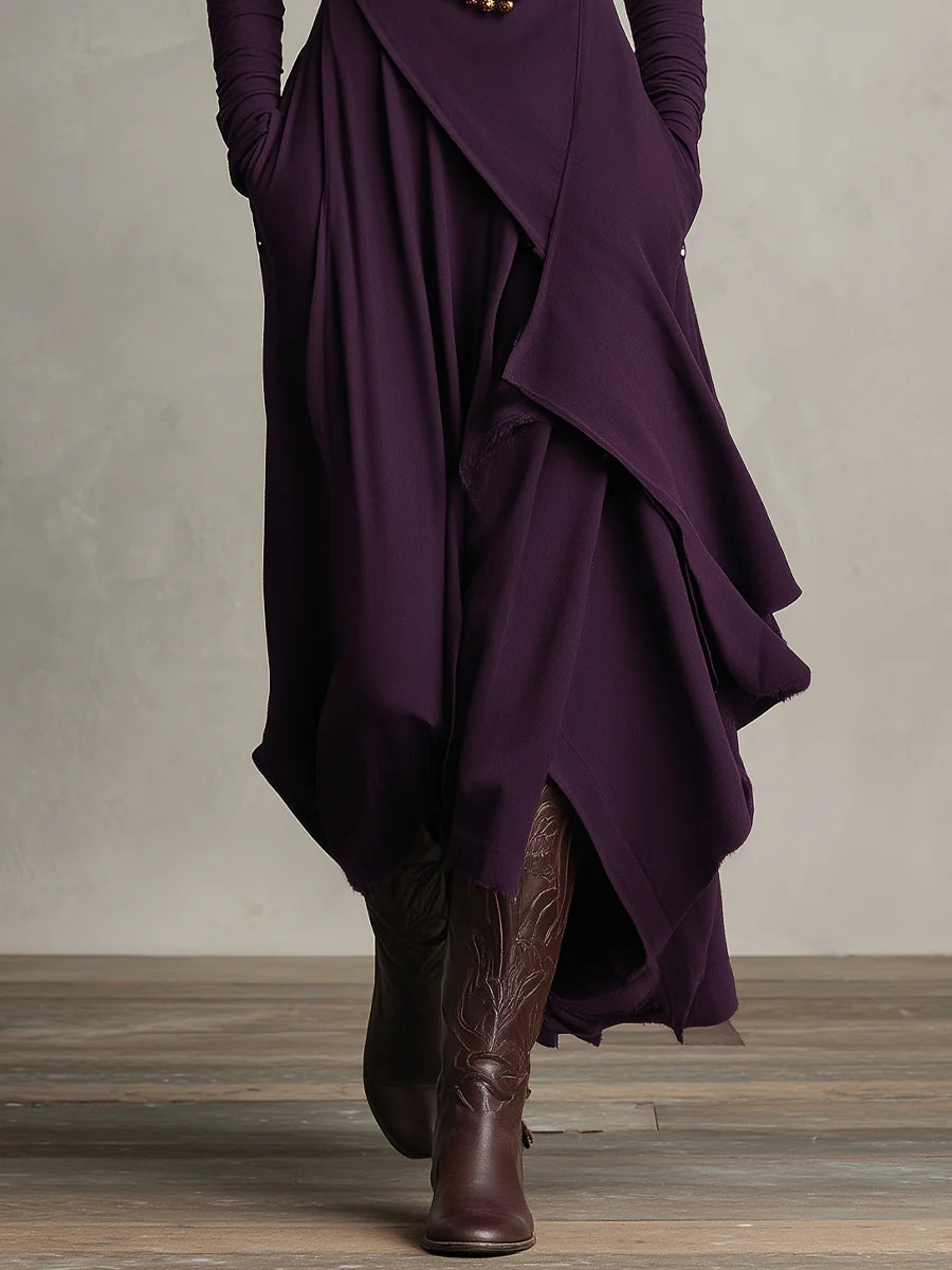 Purple High Neck Asymmetrical Pleated Maxi Dress – Sienna Noosa
