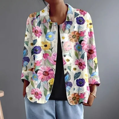 Rosamonde | Hand-Painted Floral Point-Collar Blouse – Sienna Noosa