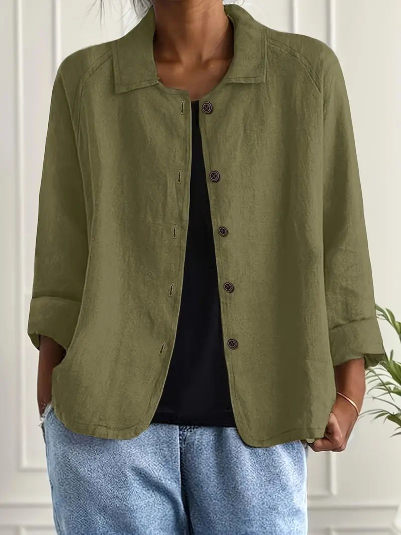 Aurelienne | Olive Relaxed Open Shirt with Point Collar – Sienna Noosa