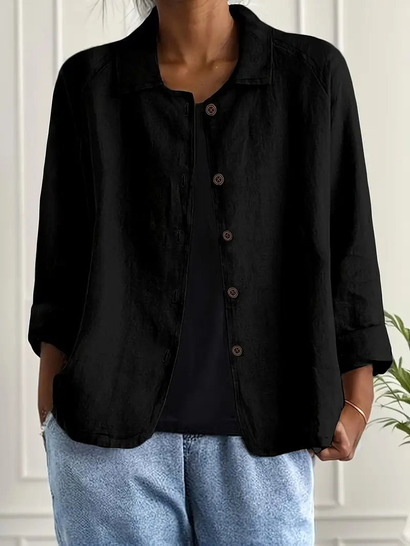 Ysolde | Relaxed Black Button-Through Blouse – Sienna Noosa