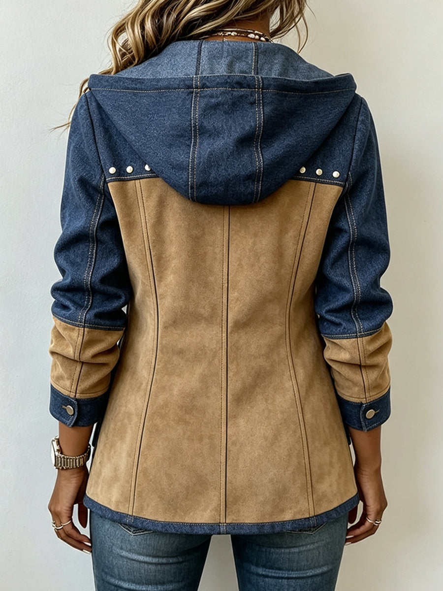 Alida Adriana Jacket With Hood In Navy And Camel – Sienna Noosa