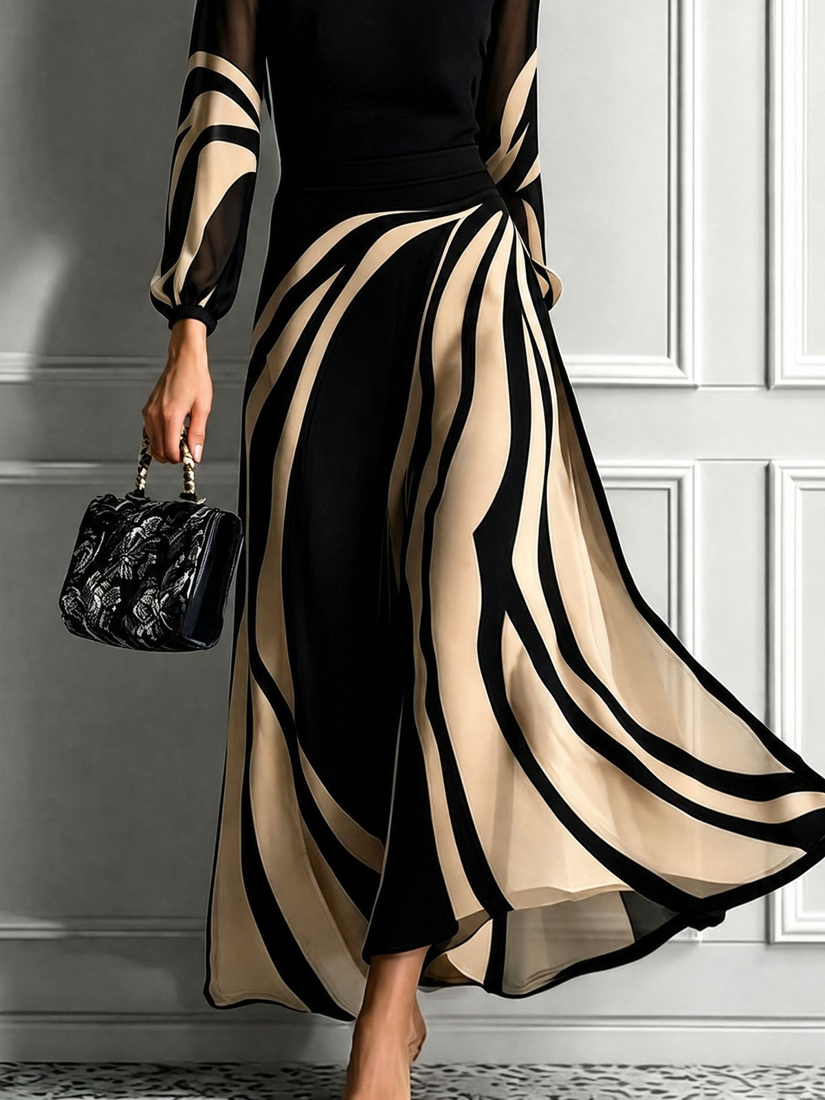 Iris Abstract Print Round Neck Mesh Lantern Sleeve Maxi Dress – Sienna Noosa
