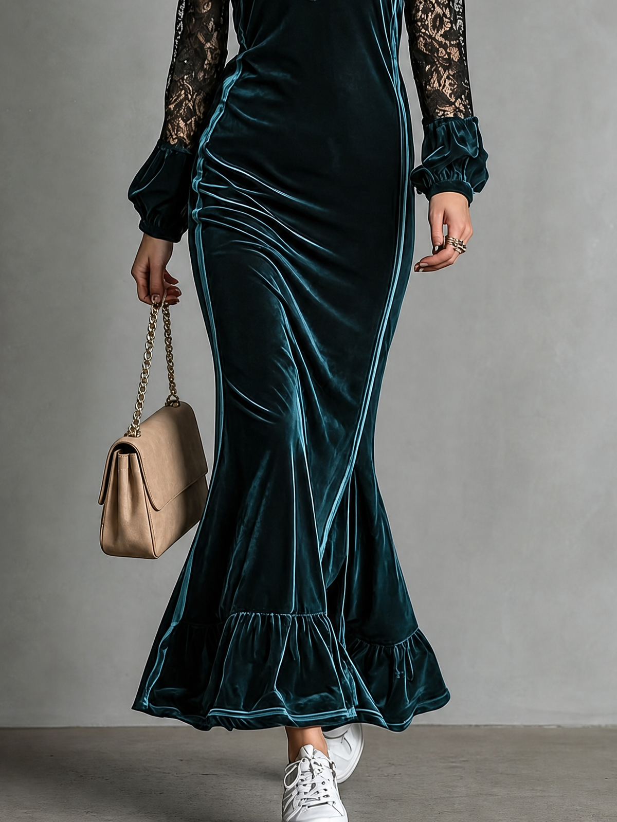 Miriam Half Zip Velvet Mermaid Lace Long Sleeves Maxi Dress – Sienna Noosa