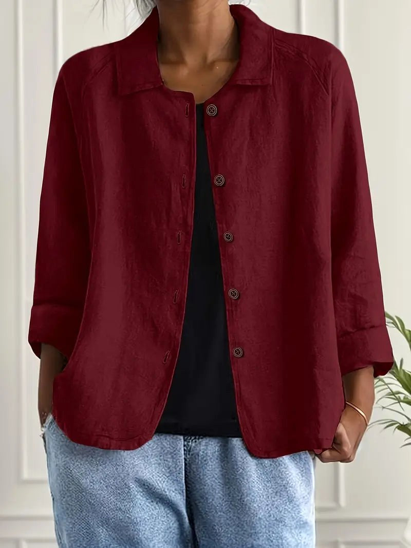Bathilda | Wine Red Loose Point-Collar Blouse – Sienna Noosa