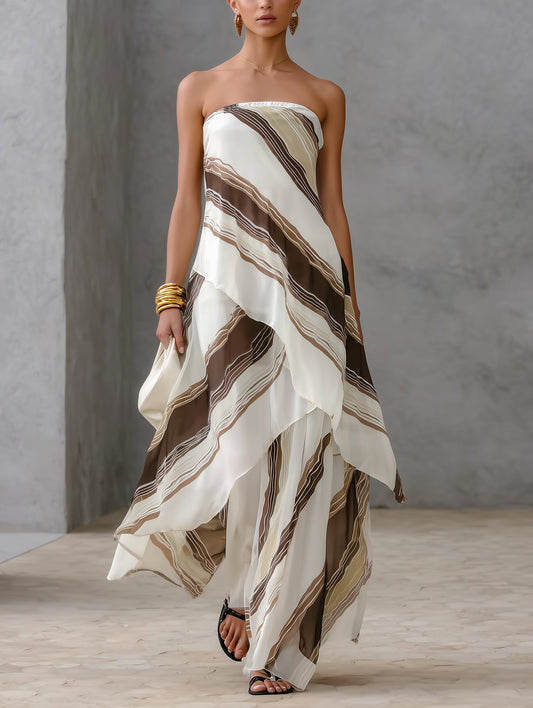 Casual Striped Chiffon Strapless Sleeveless Maxi Dress – Sienna Noosa