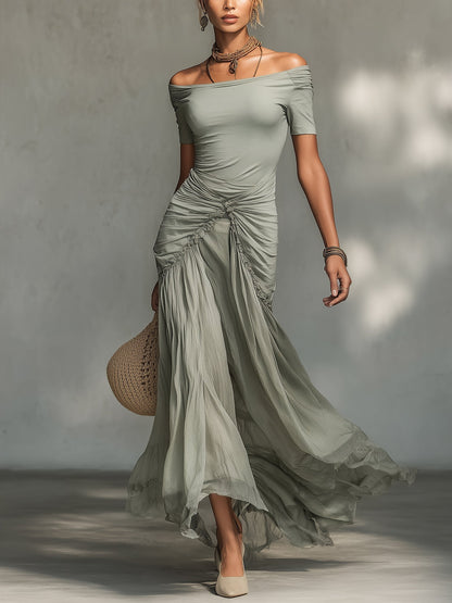 Grey Stretch Fabric and Chiffon Maxi Dress – Sienna Noosa