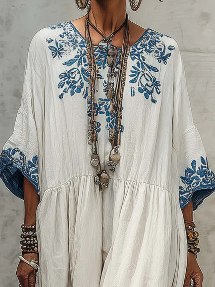 Stylish Loose Fit Printed Dress with A-line Round Neck – Sienna Noosa
