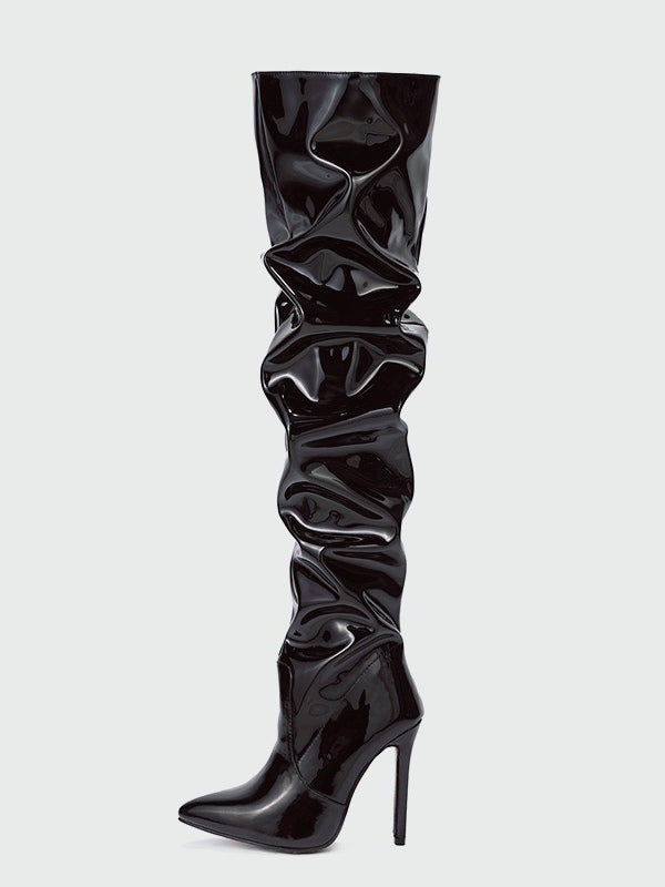 PU Leather Over-the-knee High-heeled Pleated Boots – Sienna Noosa