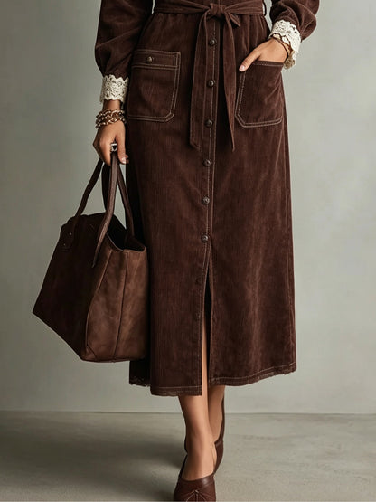 Brown Corduroy Lace Collar Shirt Dress – Sienna Noosa