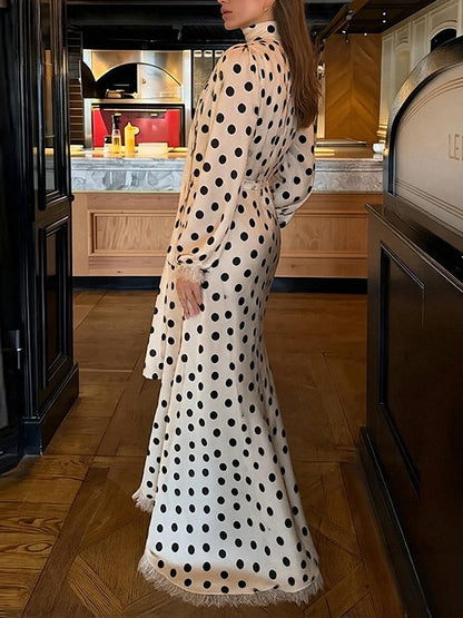 Elegant Polka Dot V Neck Puff Sleeve Waist Defining Dress – Sienna Noosa