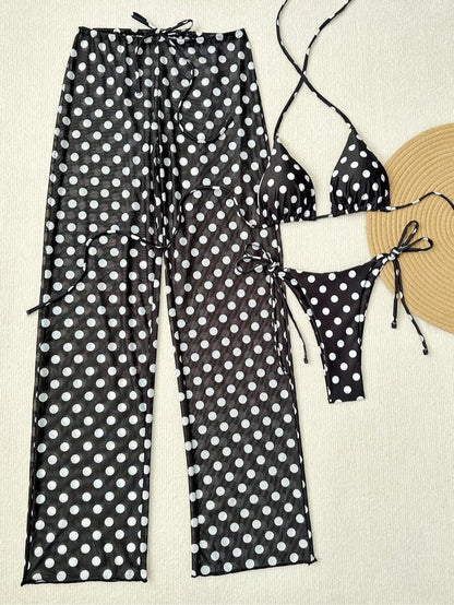 Light Blue Polka Dots Triangle Bikini Set With Beach Pants – Sienna Noosa