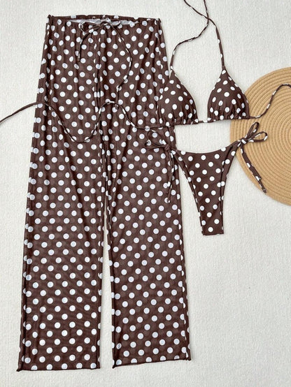 Light Blue Polka Dots Triangle Bikini Set With Beach Pants – Sienna Noosa
