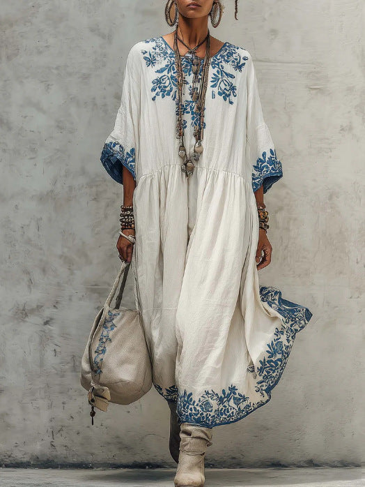 Stylish Loose Fit Printed Dress with A-line Round Neck – Sienna Noosa