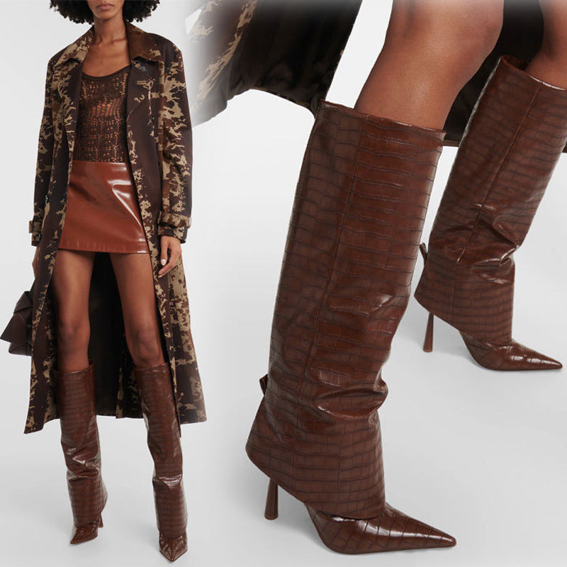 Stone-patterned pointed-toe stiletto boots – Sienna Noosa