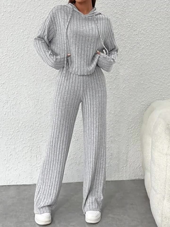 Loose hooded knitted striped long-sleeved set – Sienna Noosa
