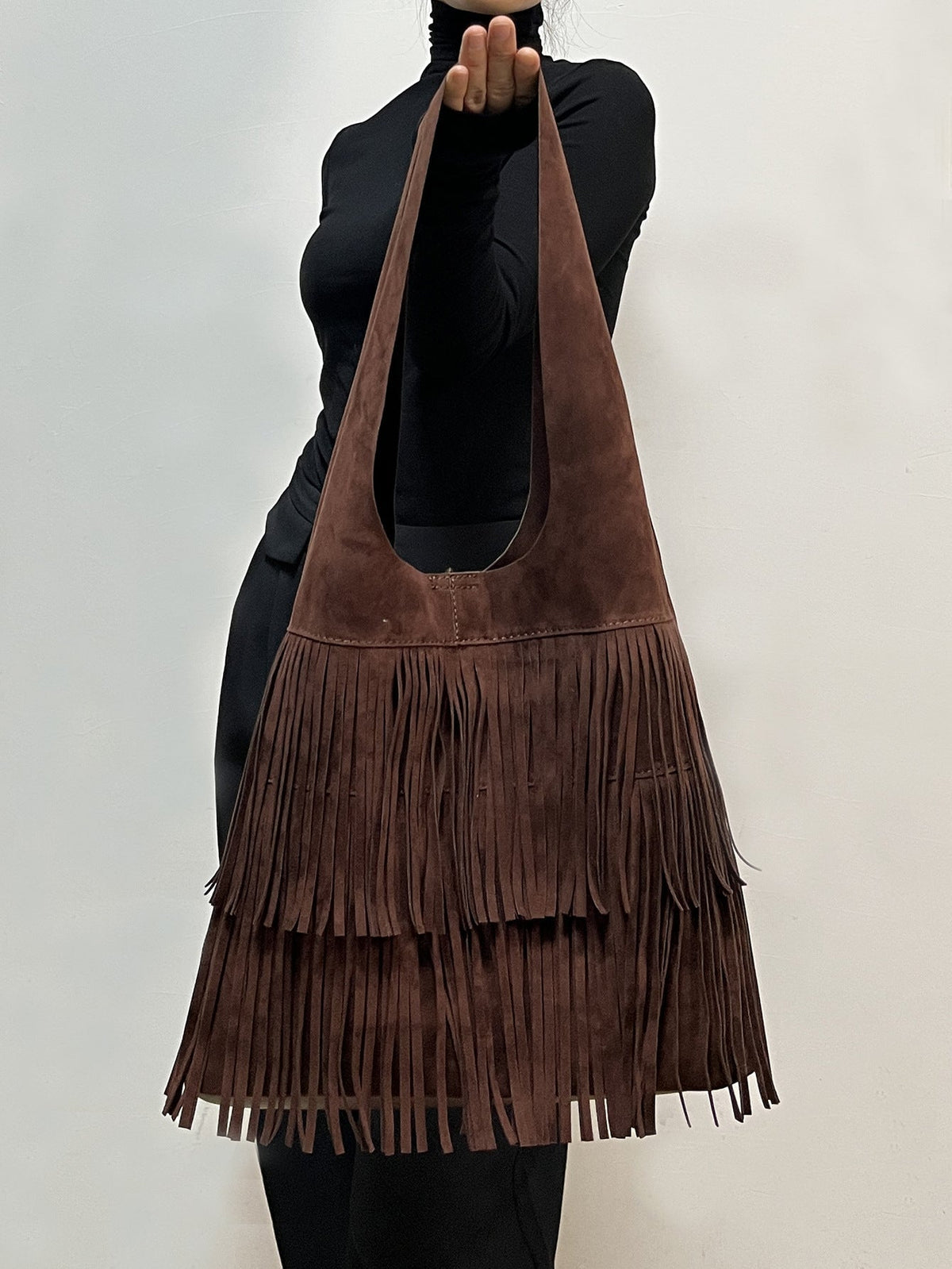 Retro Versatile Coffee Suede Tassel Large Bag – Sienna Noosa
